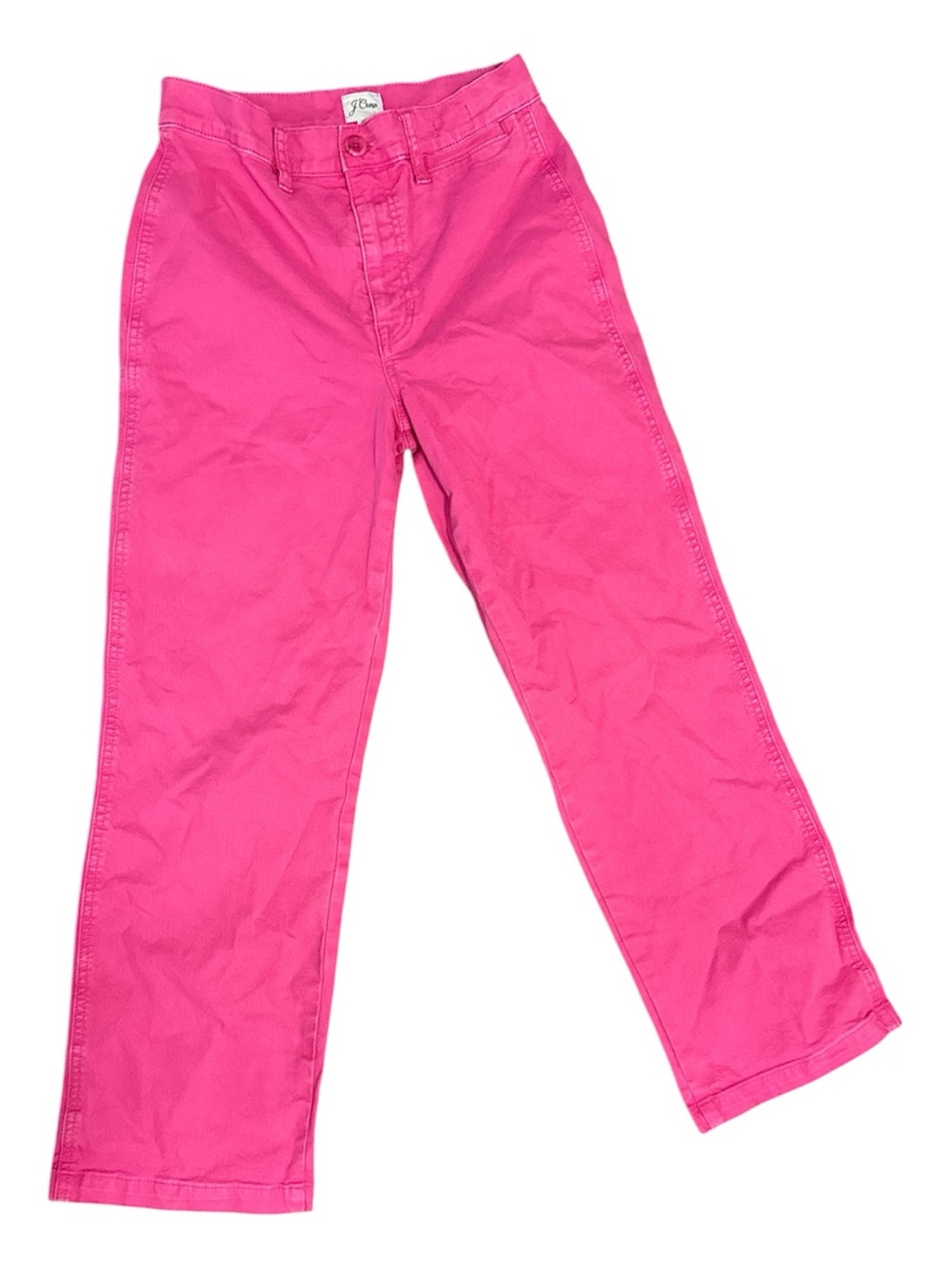 J. Crew Bright Pink Slim Wide-Leg Cotton Trousers 28 Tall
